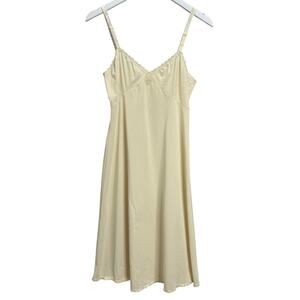 Vintage Shadowline Beige Full Slip Size 36 Tall (M) Lace Detail Nylon Dress